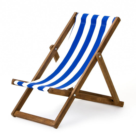 Blue Deck Chair in Block Stripe Cotton - Hard Wood Frame - Junior Deckchair