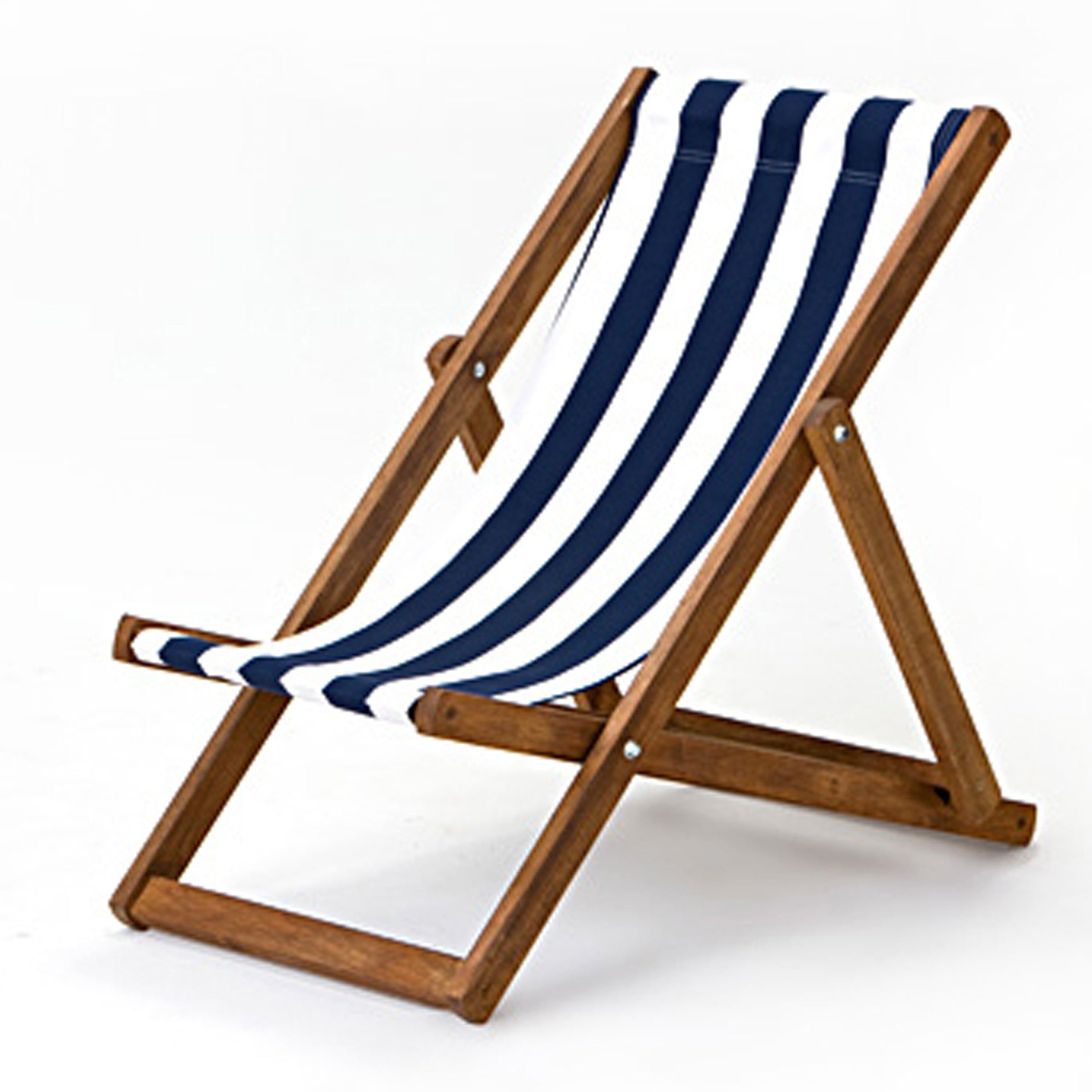 Blue Deck Chair in Block Stripe Cotton - Hard Wood Frame - Junior Deck