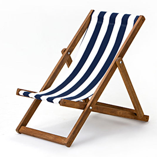 Blue Deck Chair in Block Stripe Cotton - Hard Wood Frame - Junior Deckchair