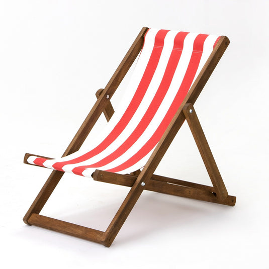 Red Deck Chair in Block Stripe Cotton - Hard Wood Frame - Junior Deckchair