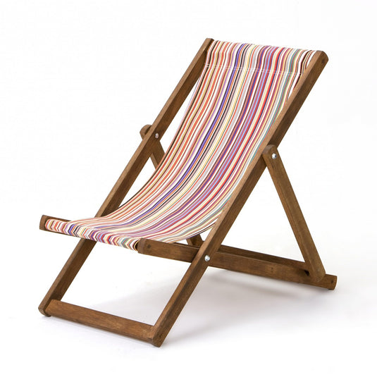 Multi-Coloured Deck Chair in Multi Stripe Woven Cotton - Hard Wood Frame - Junior Deckchair