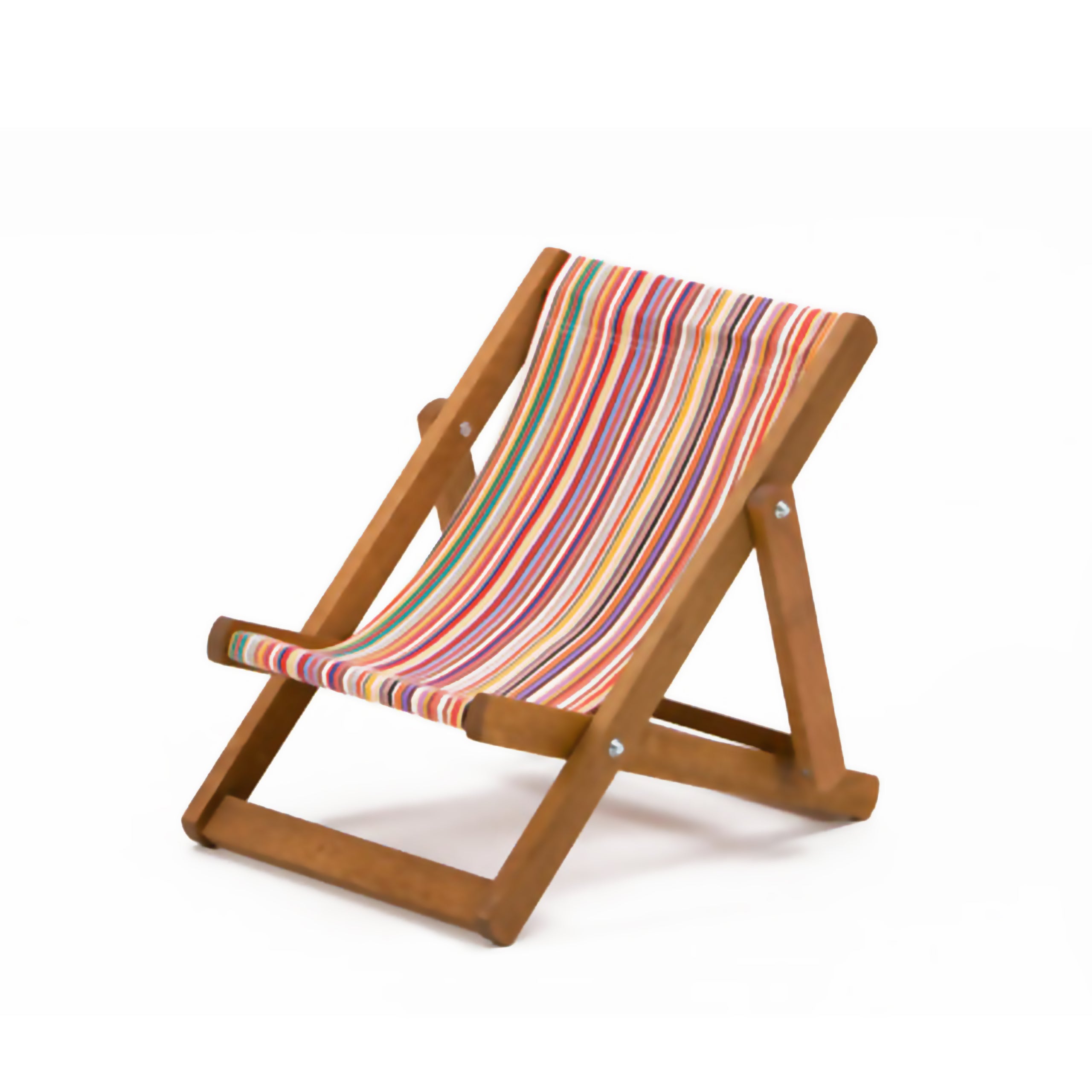 Multi-Coloured Deck Chair in Multi Stripe Acrylic - Hard Wood Frame