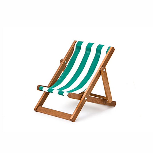 Green Deck Chair in Block Stripe Acrylic - Hard Wood Frame - Child's Deckchair