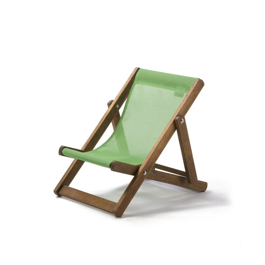 Green Deck Chair in Plain Batyline - Hard Wood Frame - Child's Deckchair