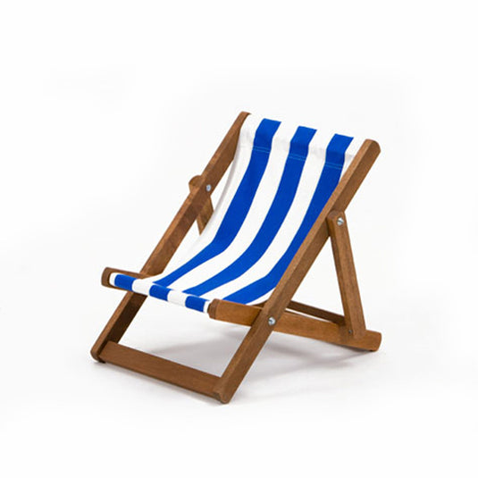 Blue Deck Chair in Block Stripe Cotton - Hard Wood Frame - Child's Deckchair