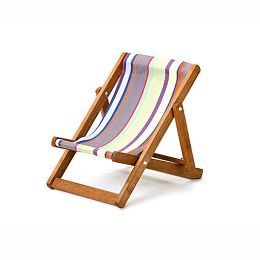 Multi-Coloured Deck Chair in Multi Stripe Woven Cotton - Hard Wood Frame - Child's Deckchair