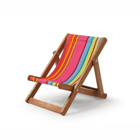 Multi-Coloured Deck Chair in Multi Stripe Woven Cotton - Hard Wood Frame - Child's Deckchair