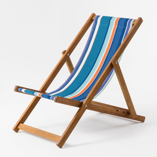 Multi-Coloured Deck Chair in Multi Stripe Acrylic - Hard Wood Frame - Standard Deckchair